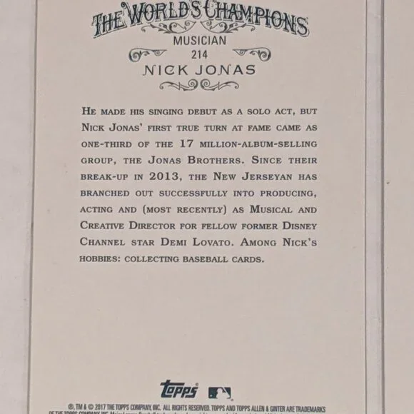 NICK JONAS Brothers 2017 Topps Allen & Ginter X Black Border Parallel #214 Cards - Picture 8 of 12